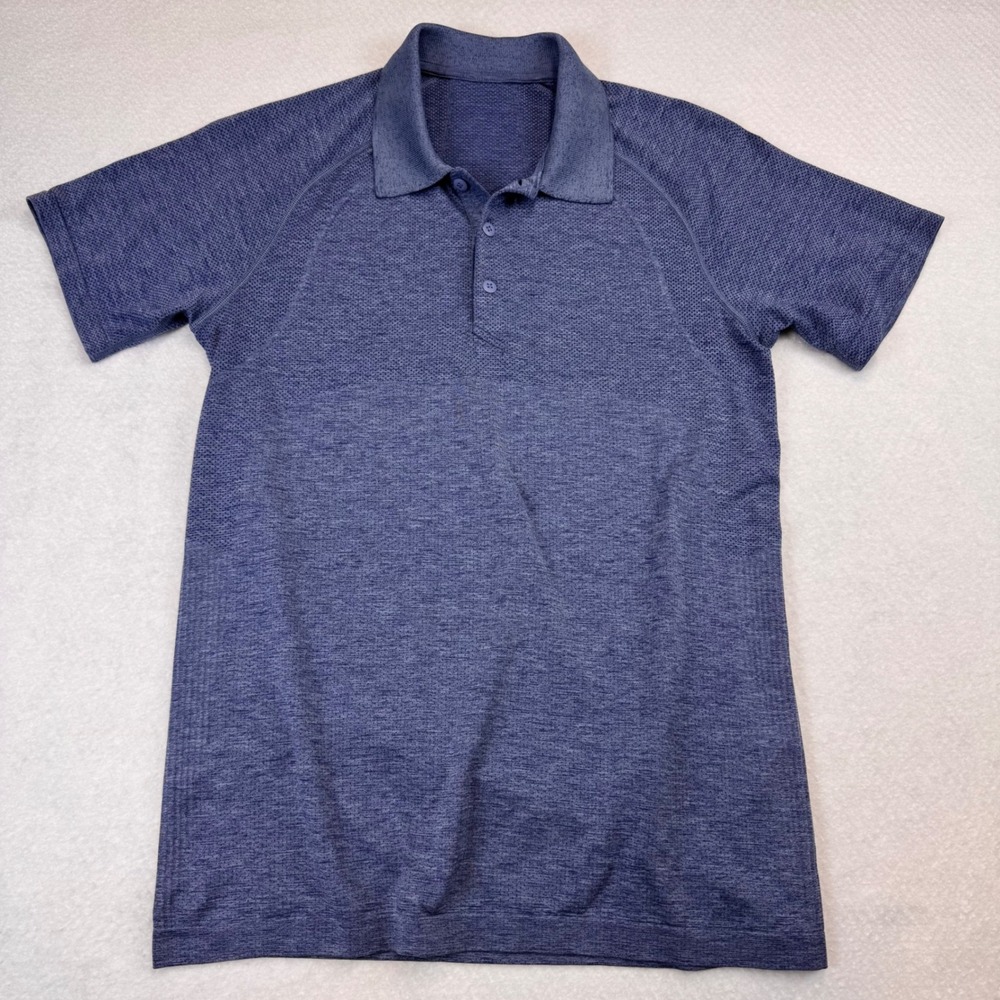Lululemon Men Polo Shirt Navy Blue Textured Athletic Performance Short‎ Sleeve S